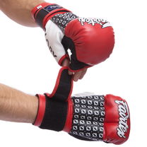 Перчатки гибридные для единоборств ММА кожаные FAIRTEX (LD-FGVB17, Красный-серый)