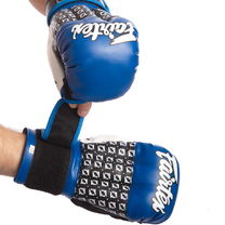 Перчатки гибридные для единоборств ММА кожаные FAIRTEX (LD-FGVB17, Синий-серый)