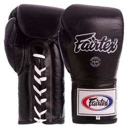 Перчатки боксерские кожаные на шнуровке FAIRTEX (BGL6, Черный)