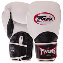 Перчатки боксерские кожаные на липучке TWINS BGVL11 (BGVL11, Белый-черный)