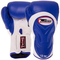 Перчатки боксерские кожаные на липучке TWINS (BGVL6, Белый-голубой)