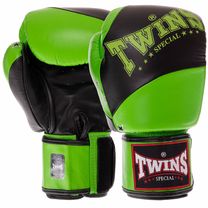 Перчатки боксерские кожаные на липучке TWINS (BGVL10, Черный-зеленый)
