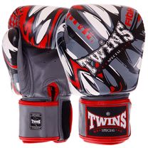Перчатки боксерские кожаные на липучке TWINS (FBGVL3-55, Серый-красный)