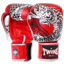 Рукавички боксерські шкіряні на липучці TWINS (FBGVL3-52, Срібно-червоний)