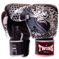 Рукавички шкіряні боксерські на липучці TWINS (FBGVL3-52, Срібний-чорний)