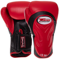 Перчатки боксерские кожаные на липучке TWINS (BGVL6, Черный-красный)