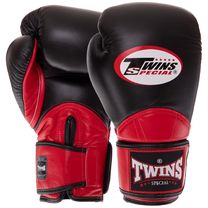 Перчатки боксерские кожаные на липучке TWINS BGVL11 (BGVL11, Черный-красный)