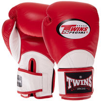 Перчатки боксерские кожаные на липучке TWINS BGVL11 (BGVL11, Красный-белый)