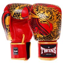Перчатки боксерские кожаные на липучке TWINS (FBGVL3-52, Золотой-красный)