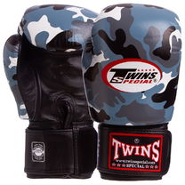 Перчатки боксерские кожаные на липучке TWINS (FBGVL3-ARMY, Серый)
