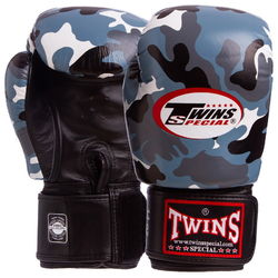 Перчатки боксерские кожаные на липучке TWINS (FBGVL3-ARMY, Серый)