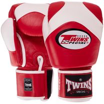 Перчатки боксерские кожаные на липучке TWINS (BGVL13, Красный-белый)