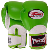 Перчатки боксерские кожаные на липучке TWINS BGVL11 (BGVL11, Зеленый-белый)