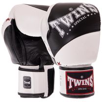 Перчатки боксерские кожаные на липучке TWINS (BGVL10, Черный-белый)