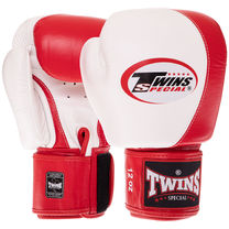 Перчатки боксерские кожаные на липучке TWINS (BGVL8, Белый-красный)