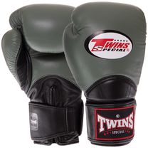 Перчатки боксерские кожаные на липучке TWINS BGVL11 (BGVL11, Оливковый-черный)