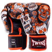 Рукавички боксерські шкіряні на липучці TWINS (FBGVL3-53, Оранжево-чорний)