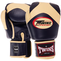 Перчатки боксерские кожаные на липучке TWINS (BGVL13, Темно-синий-ванильный)