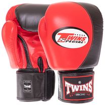 Перчатки боксерские кожаные на липучке TWINS (BGVL8, Красный-черный)