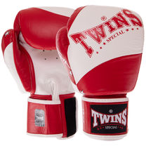 Перчатки боксерские кожаные на липучке TWINS (BGVL10, Белый-красный)