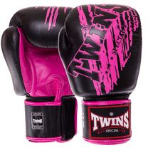 Перчатки боксерские кожаные на липучке TWINS (FBGVL3-TW3, Черный-розовый)