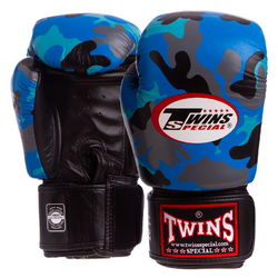 Перчатки боксерские кожаные на липучке TWINS (FBGVL3-ARMY, Синий)