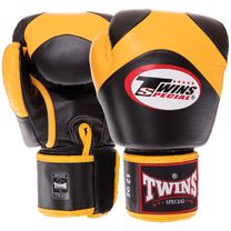Перчатки боксерские кожаные на липучке TWINS (BGVL13, Черный-желтый)