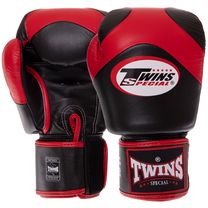 Рукавички боксерські шкіряні на липучці TWINS (BGVL13, Чорно-червоний)
