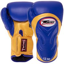 Перчатки боксерские кожаные на липучке TWINS (BGVL6, Золотой-синий)
