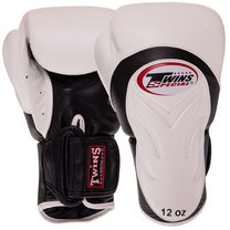 Перчатки боксерские кожаные на липучке TWINS (BGVL6, Черный-белый)
