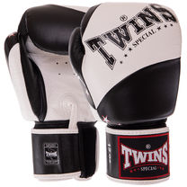 Перчатки боксерские кожаные на липучке TWINS (BGVL10, Белый-черный)