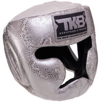 Шолом боксерський з повним захистом шкіряний TOP KING Super Snake (TKHGSS-02, Білий-срібний)