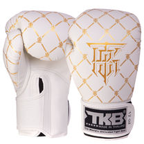 Рукавички боксерські шкіряні на липучці TOP KING Chain (TKBGCH, Білий-золотий)