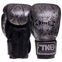Перчатки боксерские кожаные на липучке TOP KING Super Snake (TKBGSS-02, Черный-серебряный)