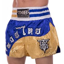 Шорты для тайского бокса и кикбоксинга TOP KING (TKTBS-207, Синий-золотой)