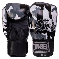 Рукавички шкіряні боксерські на липучці TOP KING Empower Camouflage (TKBGEM-03, Камуфляж сірий)