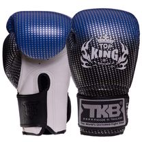 Рукавички шкіряні боксерські на липучці TOP KING Super Star (TKBGSS-01, Чорний-синій)