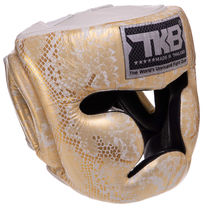 Шолом боксерський з повним захистом шкіряний TOP KING Super Snake (TKHGSS-02, Білий-золотий)