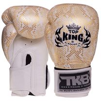 Рукавички боксерські шкіряні на липучці TOP KING Super Snake (TKBGSS-02, Білий-золотий)