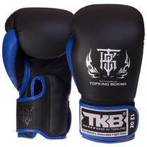Рукавички боксерські шкіряні на липучці TOP KING Reborn (TKBGRB, Чорний-синій)