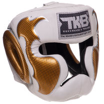 Шолом боксерський з повним захистом шкіряний TOP KING Empower (TKHGEM-01, Білий-золотий)