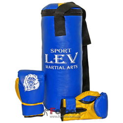 Детский боксерский мешок с перчатками 0.4м Lev Sport сине-желтый