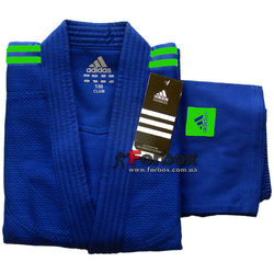 Кимоно для дзюдо Adidas Club 350 гм2 (J350В, синее с зелеными полосами)