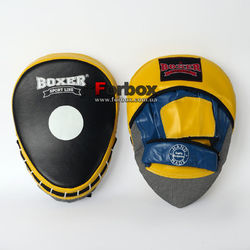 Лапы боксерские гнутые Boxer Элит кожаные (2012-01, желто-синие)