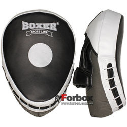 Лапы боксерские гнутые Boxer Элит кожаные (2012-01, бело-черные)