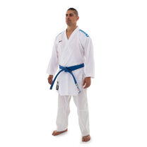 Кимоно для каратэ Smai Inazuma BLUE WKF (U-INAZ-Blue, белое с синими погонами)