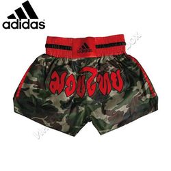 Шорты для тайского бокса Adidas Camouflage (ADISKC01, красно-зеленые)