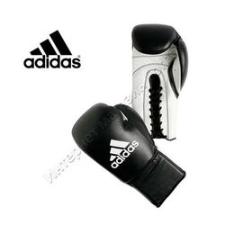 Професійні рукавиці для боксу Adidas Combat із шкіри (ADIBC04, чорно-білі)