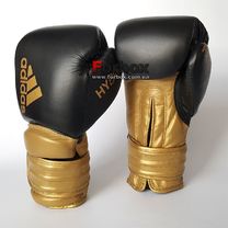 Боксерські рукавички Adidas Hybrid 300 з натуральної шкіри (ADIH300, чорно-золоті)