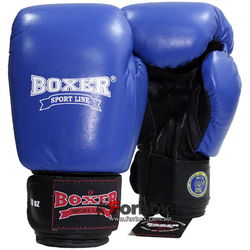 Боксерские перчатки Boxer Profi с печатью ФБУ кожа (2001-01С, синие)